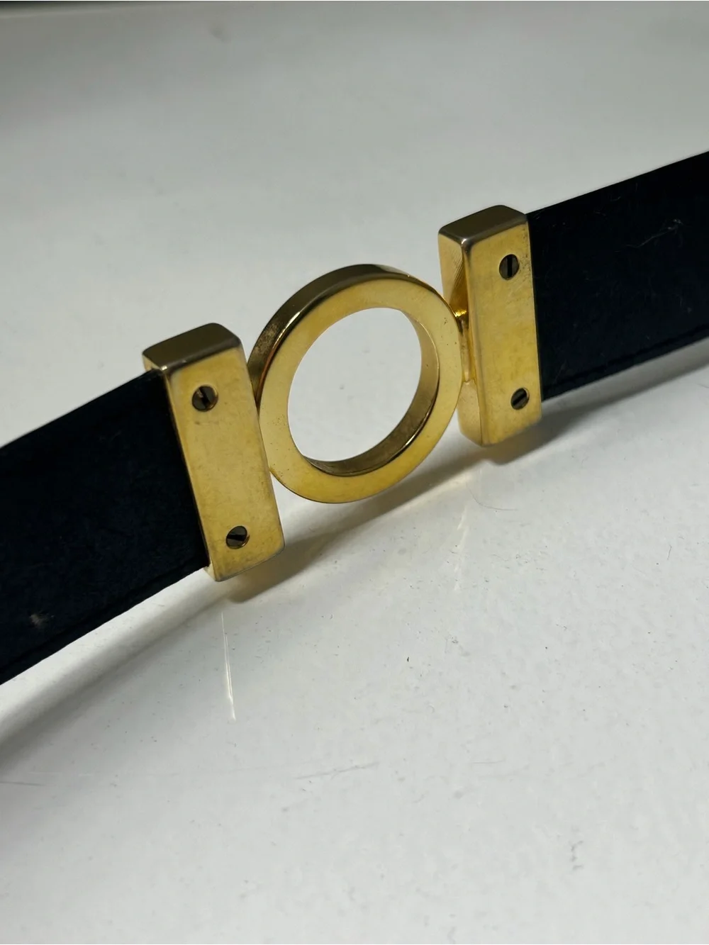 Salvatore Ferragamo Navy Blue Gancini Belt w Gold Buckle 30.5”L